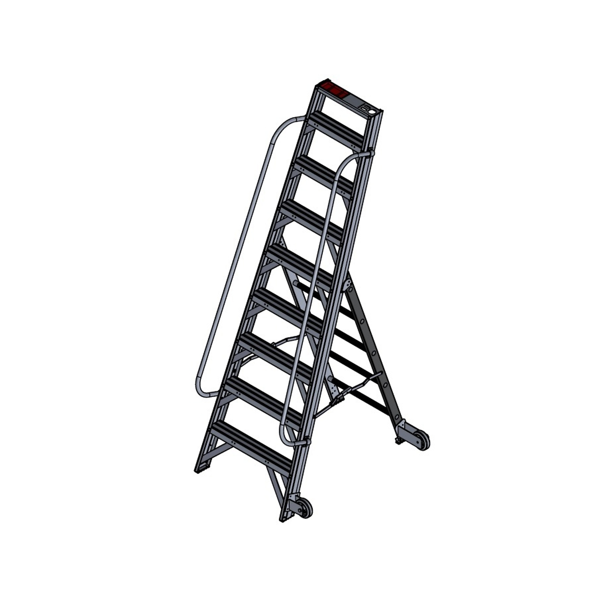 Metallic Aircraft Maintenance Ladder — 6ft., Type 1A, 300-Lb. Capacity, Cast Feet, Tilt N Roll Wheels, Tool Tray, Handrail, Model# LADDERS:AL-6-C-HR
